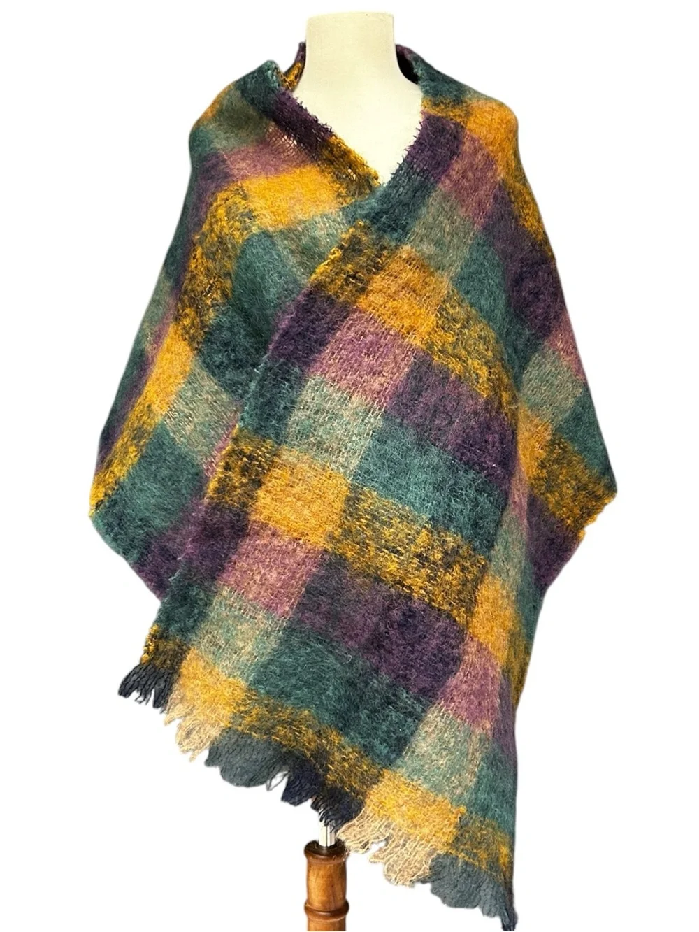 Netherdale Scotland Mohair Wool Plaid Blanket Wrap Shawl 64x18